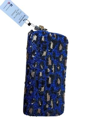 NWT B. Brentano Leopard Blue Sequin Double Zip Wallet Vegan Leather